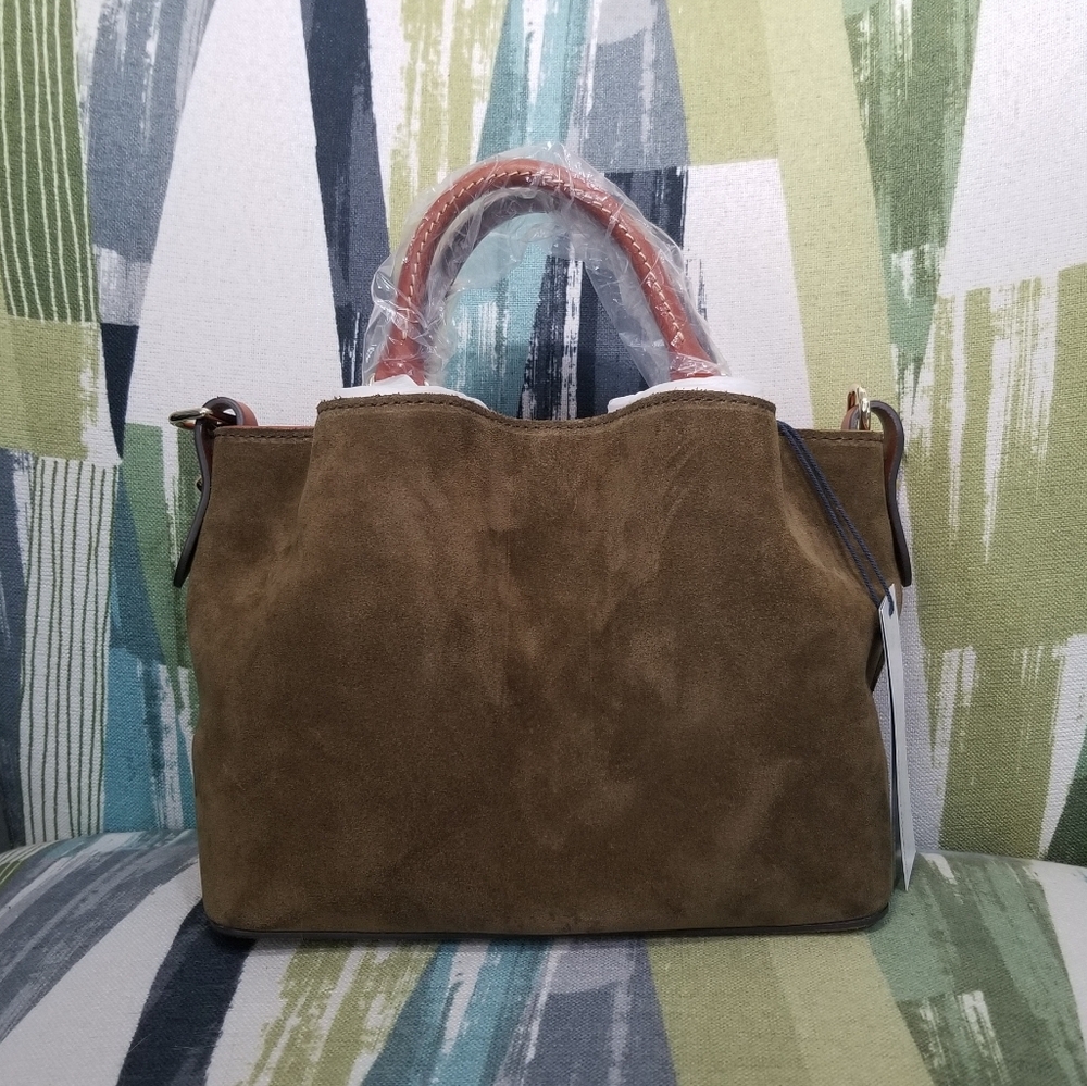 Dooney & Bourke Suede Mini Barlow Satchel In Olive Chic Purse Boho - Picture 11 of 13